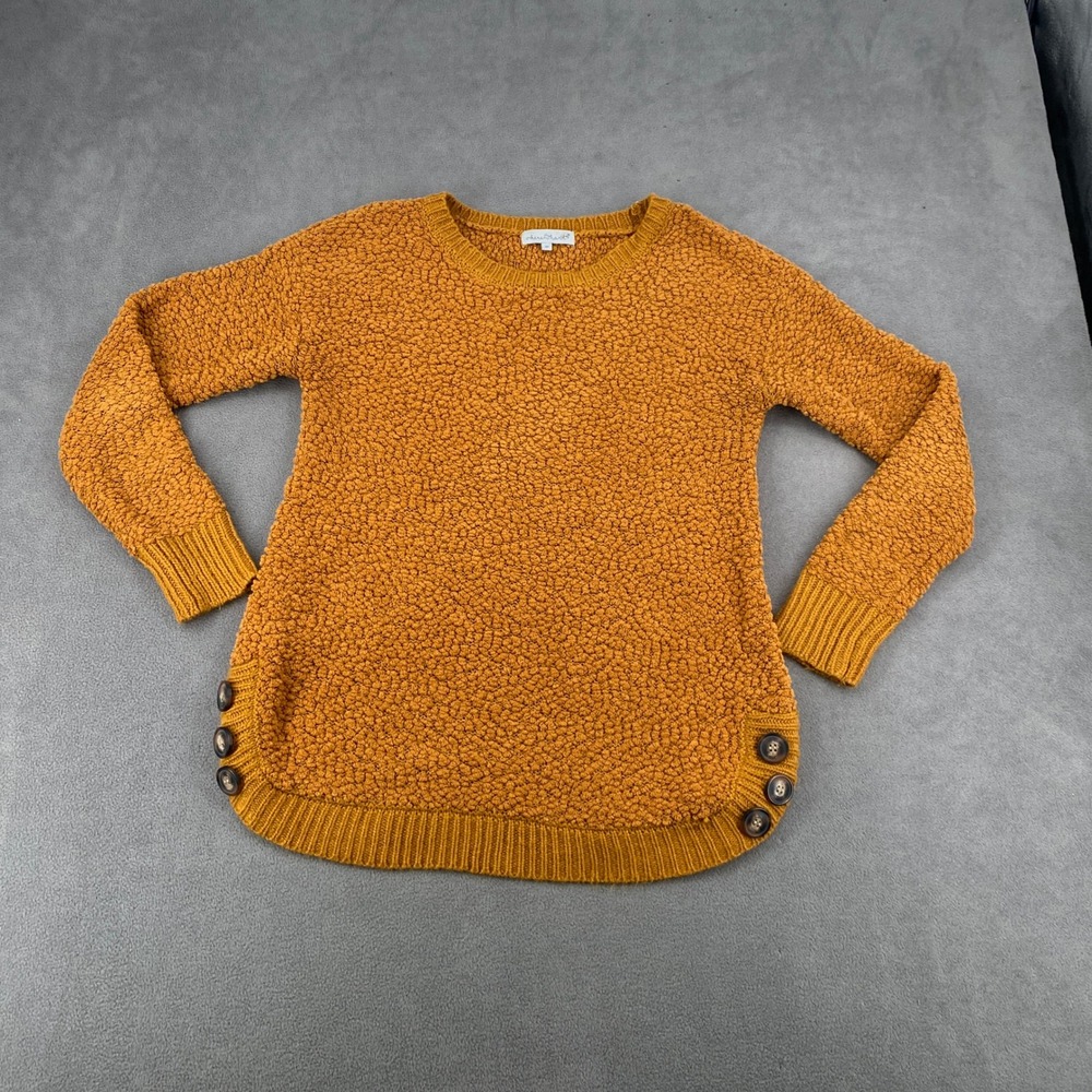 Olive & Oak Mustard Yellow Popcorn Knit Boucle‎ Side Button Sweater Medium